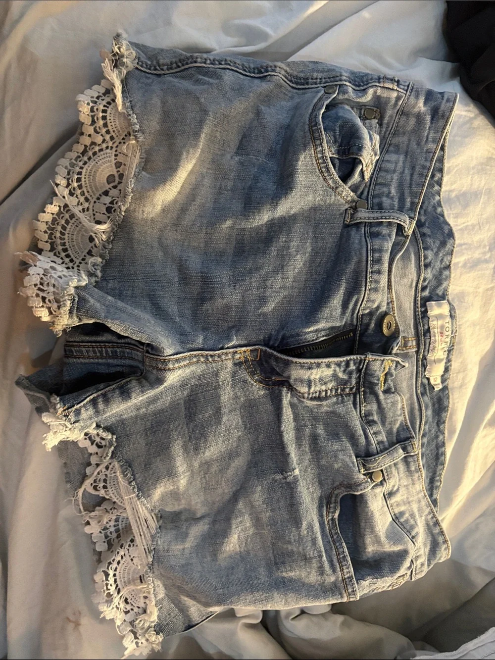 torrid Light Blue Denim Shorts with White Label Detail - Picture 1 of 2